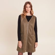 Robe chasuble suédine vert kaki femme