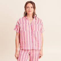 Chemise ample manches courtes aspect lin rose femme