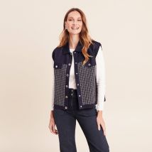 Veste sans manches col chemise bleu marine femme