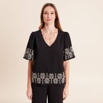 Blouse droite courte manches coudes noir femme