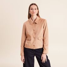 Veste courte droite aspect daim marron clair femme