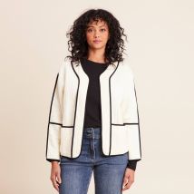 Veste manches longues sans col ecru femme