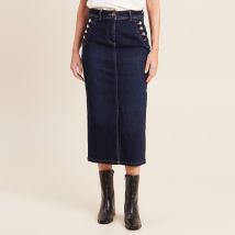 Jupe longue droite en jean denim brut femme