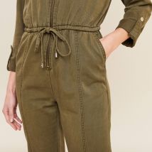 Combinaison pantalon zippée vert olive femme