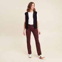 Gilet droit mi-long à capuche noir femme