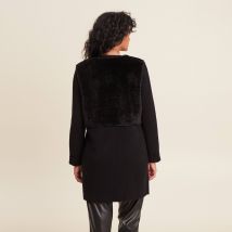 Gilet long droit bouclette noir femme