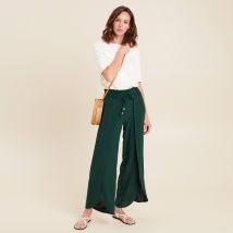 pantalon large taille haute vert foncé femme