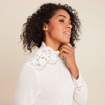 Top dentelle manches longues ecru femme