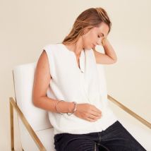 Gilet droit mi-long ecru femme