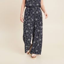 Pantalon large taille haute bleu foncé femme