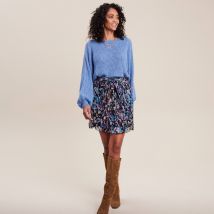 Jupe évasée plissée bleu femme