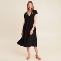 Robe évasée courte manches courtes noir femme