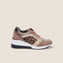 Baskets compensées aspect daim marron foncé femme