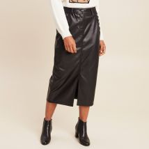 Jupe droite longue en similicuir noir femme