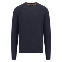Fynch Hatton O-Neck Structure Cotton Knit - Navy - L