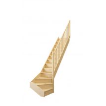 Escalier Sapin Quart Tournant Bas À Droite Avec Contremarches Et Rampe À Fuseaux À Droite Larg.76 Cm - Gimm