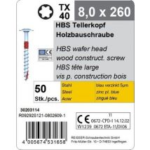 Vis Hbs Tête Large Acier Zingué Empreinte Torx 8 X 260 Mm 50 Pièces - Reisser
