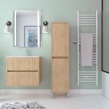 Aurlane - Colonne De Salle De Bain Sur Pieds 2 Portes Aspect Chêne L.35 X P.32,50 X H.160 Cm - Atos