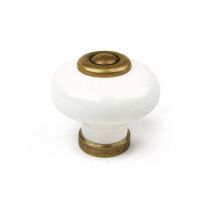 Rei - Bouton Laiton Porcelaine Blanc D31 Mm