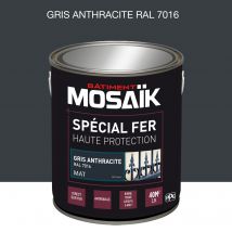 Mosaik - Peinture Fer Glycéro Anti-rouille Mat Gris Anthracite Ral7016 2,5 L - Mosaïk