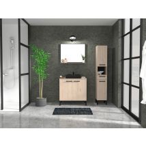 Parisot - Ensemble Meuble De Salle De Bain Sur Pieds 2 Portes Aspect Chêne L.80 X P.46 X H.78 Cm + Miroir - Brooklyn