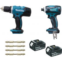 Lot Perceuse Visseuse + Visseuse À Chocs 18v 3 Ah Li-ion - Makita