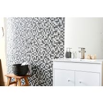 Mat Inter - Mosaïque De Verre Gris Tissu Et Miroir L.30 X L.30 Cm