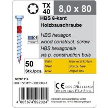Vis Hbs Tête Hexagonale Acier Zingué Empreinte Torx 8 X 80 Mm 50 Pièces - Reisser