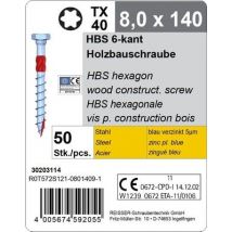 Vis Hbs Tête Hexagonale Acier Zingué Empreinte Torx 8 X 140 Mm 50 Pièces - Reisser