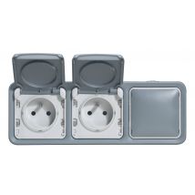 Legrand - PRISE 2P+T DOUBLE + OBTURATEUR HORIZONTALE GRIS LEGRAND