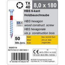 Vis Hbs Tête Hexagonale Acier Zingué Empreinte Torx 8 X 180 Mm 50 Pièces - Reisser