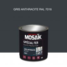 Mosaik - Peinture Fer Glycéro Anti-rouille Mat Gris Anthracite Ral7016 0,5 L - Mosaïk