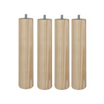 Cime - Lot De 4 Pieds De Lit/Sommier Cylindrique 25Cm Hêtre/Beige