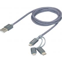 Câble 3 en 1 USB A avec connectiques USB C Lightning iOS et micro-USB Legrand - Longueur 1