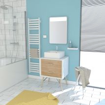 Galedo - MEUBLE SALLE DE BAIN SCANDINAVE BLANC ET BOIS NATUREL 60 CM AVEC TIROIRS