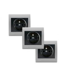 Siemens - Lot de 3 Prise 2P+T Anthracite Delta Iris + Plaque basic Silver