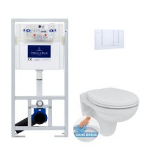 Villeroy & Boch Pack Bâti-support avec cuvette Porcher Eurovit sans bride + Abattant + Plaque chrome (ViConnectPorcher-1)