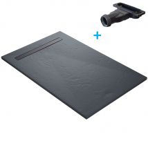 U-tile - Receveur de douche gris 150 x 100 cm en résine aspect ardoise - grille caniveau