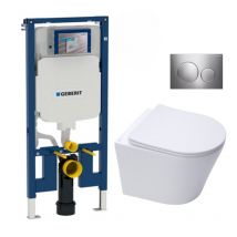 Pack WC Bati-support Geberit extra-plat UP720 + WC SAT Infinition sans bride + Abattant softclose + Plaque chrome