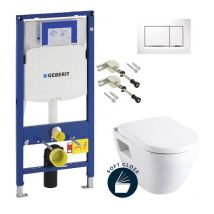 Pack WC Bati-support Geberit + Cuvette Serel + Abattant soft close + Plaque blanche (GebSM10-H)
