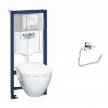 Grohe - WC suspendu compact SEREL + bâti support GROHE + abattant + plaque + dérouleur