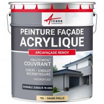 Arcane Industries - Peinture Façade - Peinture Hydrofuge Acrylique 14 couleurs - 10 L (+ ou - 60 m² en 1 couche) - Jaune Paille - RAL 085 90 30 - 