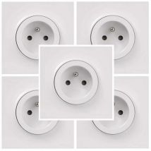 Schneider Electric - Lot de 5 prises 2P+T (avec plaque) Odace - Blanc