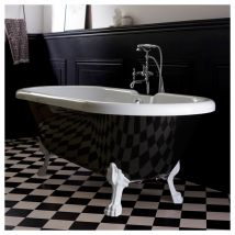 Planetebain - Baignoire ilot Charly ovale noire et blanche avec piétements blanc