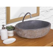 Vente-unique - Vasque de salle de bain en pierre de rivière WATU - Couleur grise