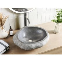 Vente-unique - Vasque de salle de bain en pierre de rivière STONE - Couleur grise