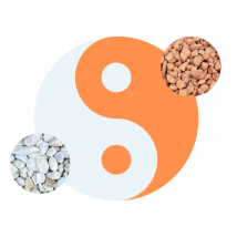 King Materiaux - Kit Yin-Yang Galets blanc & orange = 5 sacs de 20 kg galets blanc 12/20 + 5 sacs de 20 kg galets de brique 12/20 + 12 bordures de 