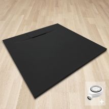 Saniverre - POLAR Receveur de douche noir extra-plat antidérapant effet pierre 90 x 90 cm + bonde