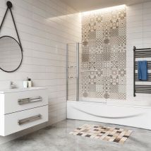 Aica Sanitaire - Pare-baignoire 120cm pivotant 180° en verre trempé clair Hauteur 140cm écran de douche avec les étagères