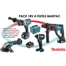 Makita - Pack de 4 outils 18V (DDF458/DTD152/DHR202/DGA504) + 3 batteries 5 Ah + chargeur en coffret MAKPAC - MAKITA
